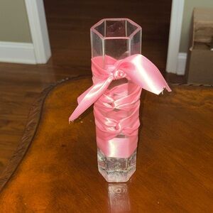 Hexagonal Glass Vase with Pink Ribbon